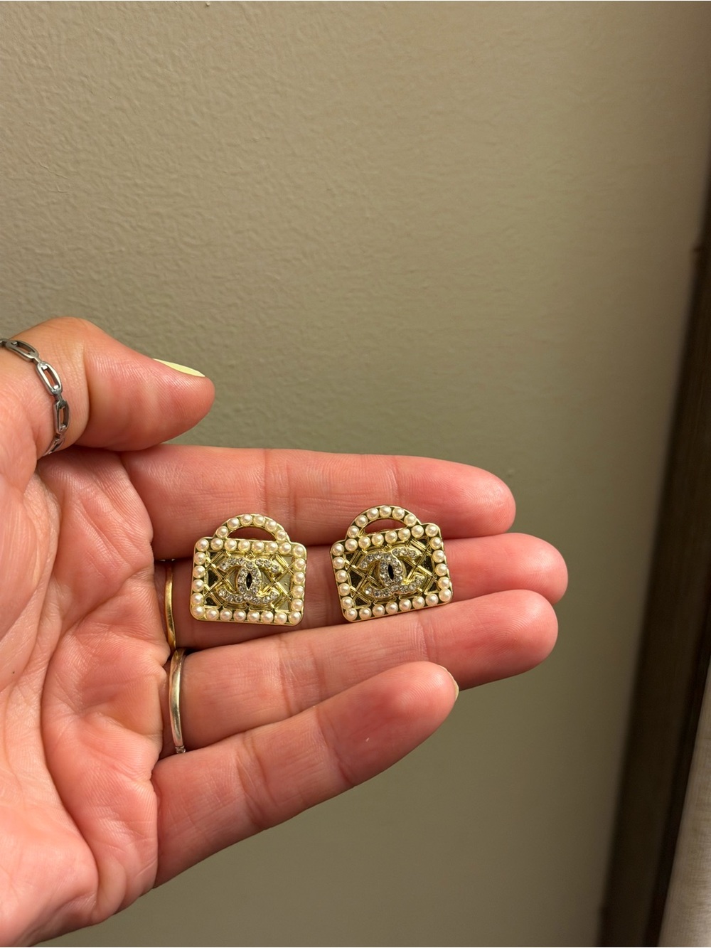 CC Gold Pearl Accent Padlock Upcycled Earrings